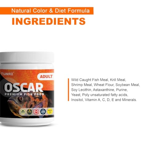Image of TUNAI All Life Stages Supreme Formula Oscar Fish Food Fortified with 40% Protein and Vitamins, Essential for Color Enhancement, Growth for Medium and Large Sized Oscar Fishes, 4Mm Pellet Size, 100G