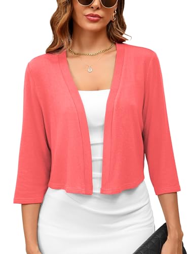 Image of Women's Long Sleeve Shrugs Lightweight Open Front Cropped Cardigan for Women S-2XL