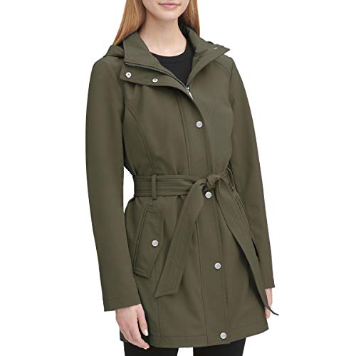 DKNY Women's Softshell Jacket, Loden Green Plus Size with Belt, 2X DKNY Women's Softshell Jacket, Loden Green Plus Size with Belt, 2X