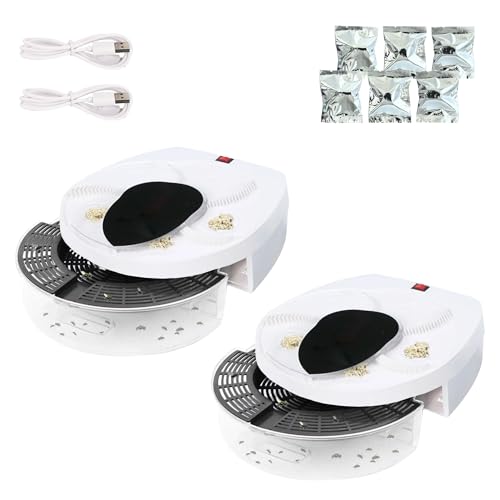 2x Atrapa Moscas Eléctrico Giratorio 360°. Trampa para Moscas con Soporte de Pared. Mata Mosquitos Silencioso para Casa, Cocina, Restaurante. Batería de 72h (Recargable con Cable USB Incluido)