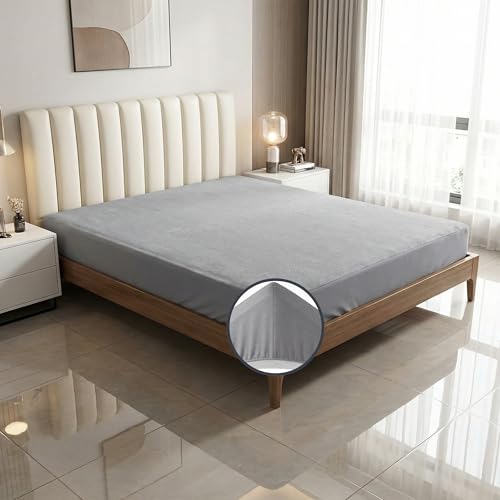 Image of 100% Waterproof Mattress Protector King Size 78x72 Inch | Terry Cotton Feel | Ultra Soft, Breathable, Noiseless & Hypoallergenic | Elastic Fitted | Fits Upto 10 Inch Mattress | 6.5x6Ft |Gray