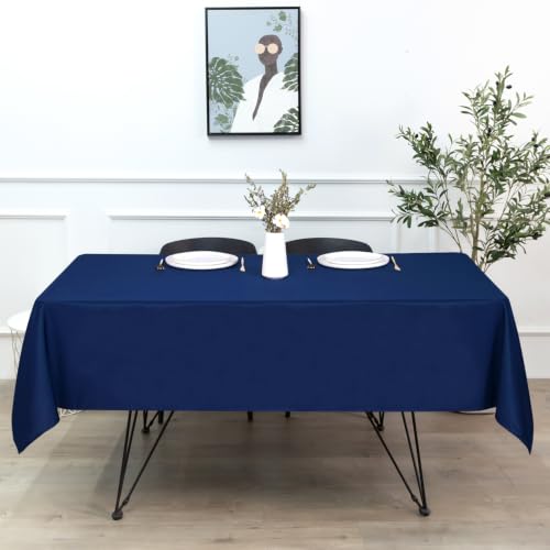 Image of sancua Rectangle Tablecloth - 60 x 102 Inch - Stain and Wrinkle Resistant Washable Polyester Table Cloth, Decorative Fabric Table Cover for Dining Table, Buffet Parties and Camping, Navy
