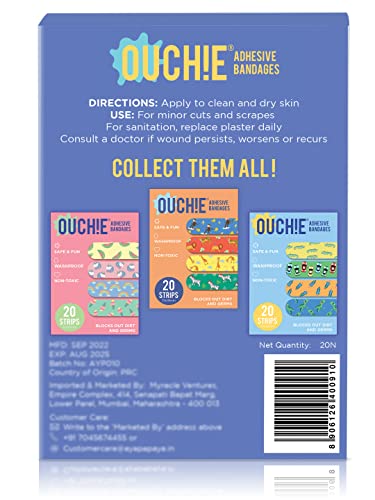 Image of Ouchie NON-TOXIC Printed Bandages COMBO Set of 2 (40 Pack) - YELLOW & SPACE BLUE