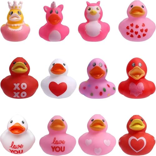 12pcs Rubber Ducks Favor or Small Prize Bath Decor Party Favors for Kids (Valentine Duck)