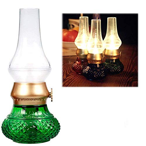 Guotail Lampe Retro Blow Control Kerosene Flameless LED Light Decorative Flameless Candle Recodierable Lantern Vintage Oil Table Bedside Small Night Light,Grün