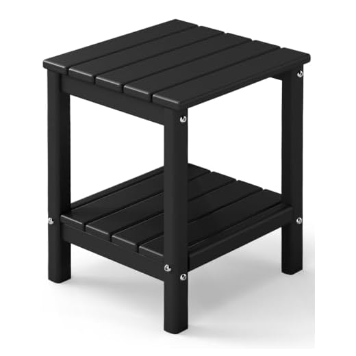 GREENVINES Adirondack-Outdoor-Side-Table | 14 x 13 Inches | HDPE Plastic | All Weather | Black | Outside End Tables | Storage Shelf | for Patio Porch Backyard Indoor