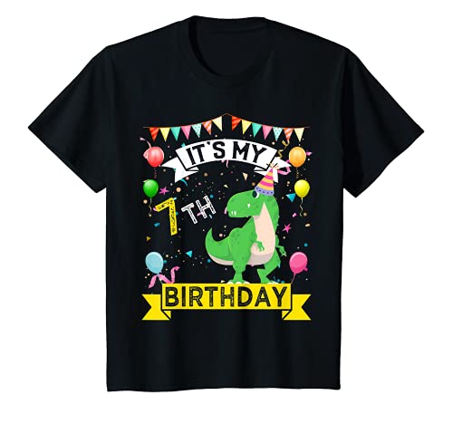 Niños Es mi 7 cumpleaños dinosaurio T-rex Cool Birthday Boy Girl Camiseta