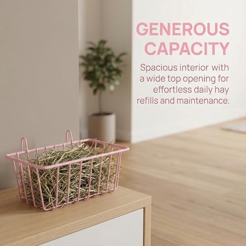 iplusmile Rabbit Hay Feeder: Metal Hanging Hay Racks Large Capacity Feeder for Guinea Pig Chinchilla Bunny and other Small Animals,Pink,23.5cm × 10 cm - Image 6