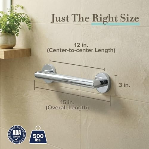 Image of Gatco 960 Glam Grab Bar, Chrome, 12-inch /ADA Compliant Safety Stainless Steel Grab Bar for Bathroom