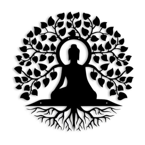 Image of Saifix Buddha Metal Wall Art for Home Decor | Laser Cut Iron Wall Hanging | Meditation Room, Living Room, Yoga Studio & Spiritual Interior Decoration | Rust-Proof Matte Finish Panel(24 inch)