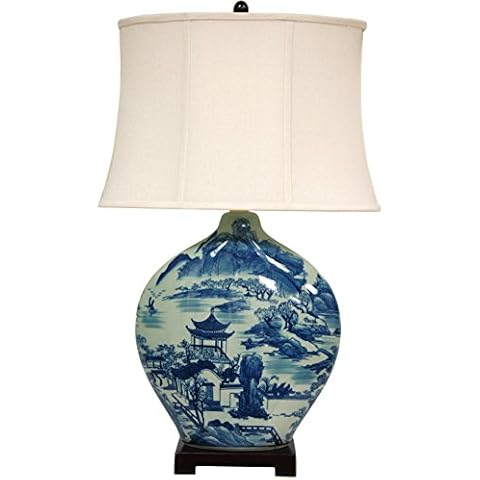 Red Lantern 32" Blue and White Ming Landscape Vase Table Lamp Cover