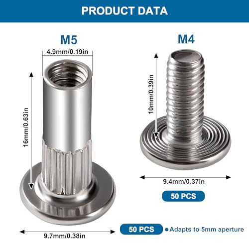 VooGenzek 50 PCS Φ5mm Connecting Bolts with M4 Screws, Furniture Fastener Binding Screws Bolts, Nickel Cupboard Joining Bolts - Image 2