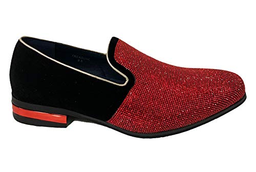 G4U-Alberto Fellini Men's Dress Shoes Glitter Loafers Rhinestone Stage Tuxedo Fashion, 8 Red2