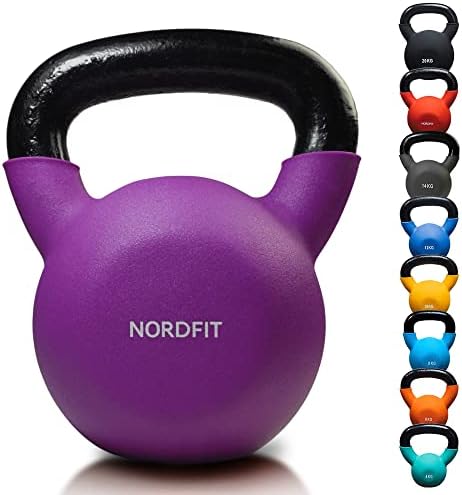NORDFIT Neoprene Coated Cast Iron Kettlebell Weights - Kettle Bells (4kg, 6kg, 8kg, 10kg, 12kg, 14kg, 16kg, 18kg, 20kg) - Home Gym, Fitness, Exercise, Cardio Strength Training and Weight Lifting