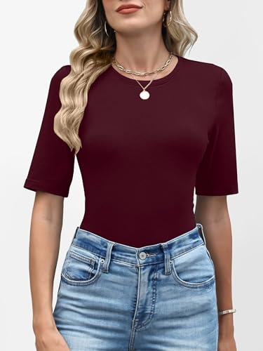 Image of ANRABESS Womens Half Sleeve Tops Crewneck Shirts Basic Fit Work Tee