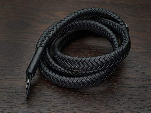 Vi Vante "Matador Noir Leather Camera Strap Black 12 Strand Braided Top Grain Italian Leather W/ Electroplated Mounting Rings, Built In Side Protection & Branded Carry Pouch #TOP2