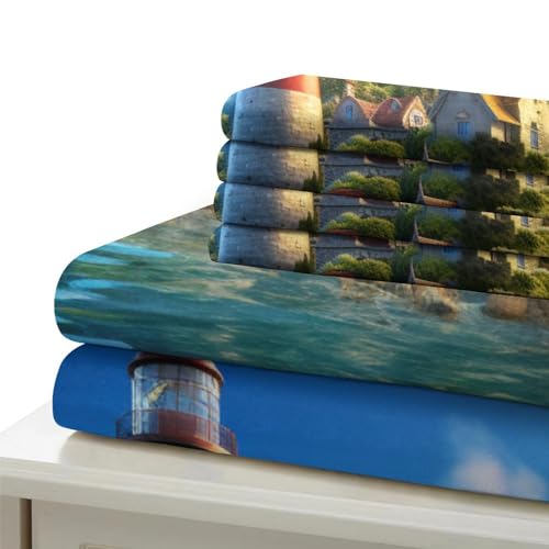 Housse de couette 135x200 cm imprimée 3D microfbre Le Phare parure de lit avec taie - 6