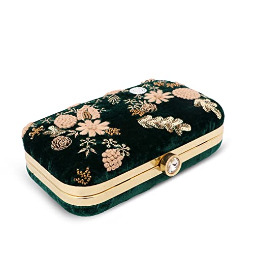 Image of Umera clutch entire heavy embroidery and is a stunning Women' Evening Clutch Purse with Detachable Chain Strap Closure Handbag Suitable for Weddings Proms Night Out Luxury Glam Handbag