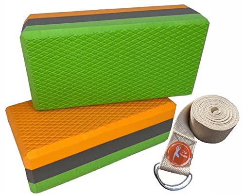 Image of The Yogis High Density Foam Yoga Block Brick [ Set of 2 ] Large Size [ Free - Yoga Belt ] Made in India