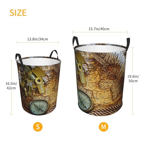 Panier à linge imprimé boussole vintage grand format pour chambre - 6