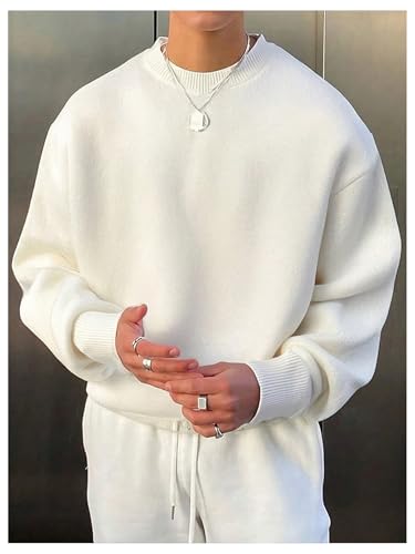 OYOANGLE Men's Long Sleeve Crewneck Sweater Basic Solid Drop Shoulder Pullover Jumper Tops3