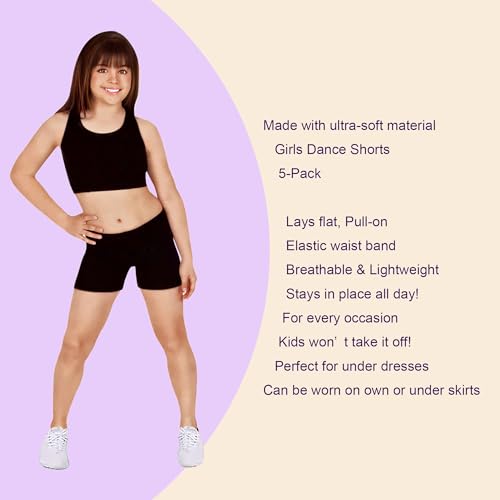 Conjunto de 5 shorts de dança para meninas, cores misturadas, tecido ultramacio respirável, Preto/Ro