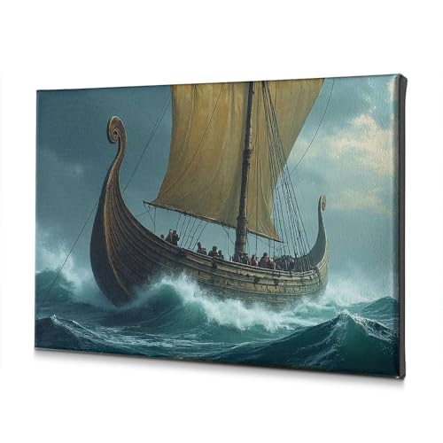 Tableau viking de salle de bain en toile premium avec impression drakkar haute définition