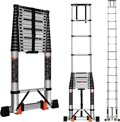 Telescoping Ladder, 20.5FT Aluminum Compact Ladder, Portable Button Retraction Collapsible Extension Ladder with 2 Detachable Hooks&Non-Slip Feet for Home, RV, Loft, Outdoor Use, 330LBS Max Capacity