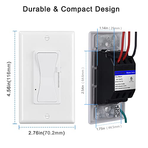 Keygma Led Dimmer Switches For Lights, In-Wall Dimmer Light Switch For 150W Dimmable Led/Cfl, 600W Incandescent Or Halogen Bulbs, Single-Pole Or 3-Way, Wallplate Included, Etl Listed (10 Pack, White) #TOP2