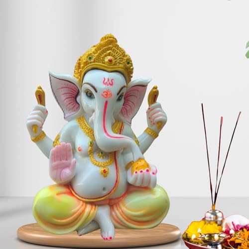 Image of Decorative Lord Buddhivinayak Ganesha God Mukut Ganesh Ji Poly Resin Idol Statue Sculpture for Home Decor /Gift Item 7.5 Inch