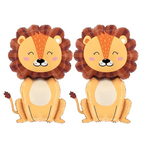 VIKY® 2 Stk Löwe Folienballon Tiere,Löwe Luftballons Tiere Formen,Waldtiere Löwe Geburtstag Luftballons,Dschungel Deko Geburtstag,Löwen Deko Ballon für Kindergeburtstag Deko,Safari Tiere Thema Party