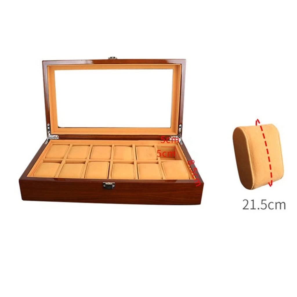 Uhrenbox aus Holz, Organizer für Männer und Frauen, Holzbox mit 12 Fächern und großer Klarglasplatte