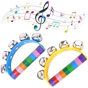 2 Pack Christmas Sleigh Bells Rainbow Jingle Bells Instrument Wooden Hand Bells Sleigh Bells Holiday Musical Bells…