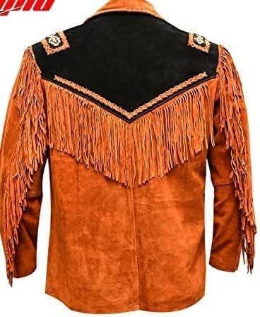 Men's Leather Mountain Man Jacket, Native American Style, Beaded Buckskin Warshirt with Fringe2