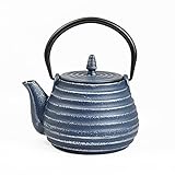 Teekanne Gusseisen Tèbié Classic Blau/Silber 0,8 Liter mit Edelstahl Sieb japanischer Stil handarbeit