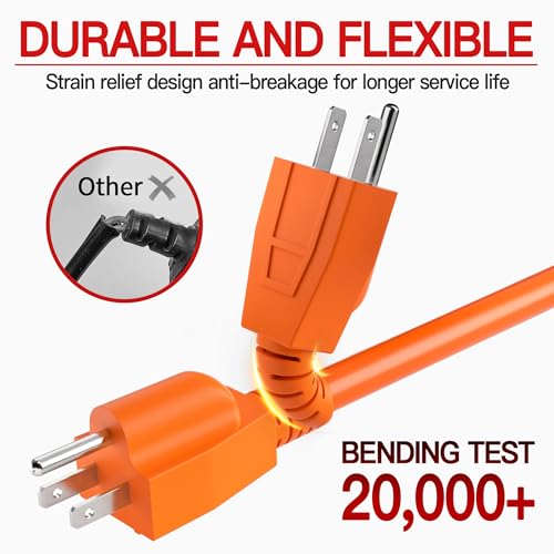 Skrizcable 16/3 50 FT Outdoor Extension Cord Waterproof, Weatherproof & Flame Retardant Orange 3 Prong Power Cord Outside for Lawn & Garden, 13 Amps 1625 Watts 125 VAC 16AWG SJTW, ETL Listed by Skrizcable - Image 4