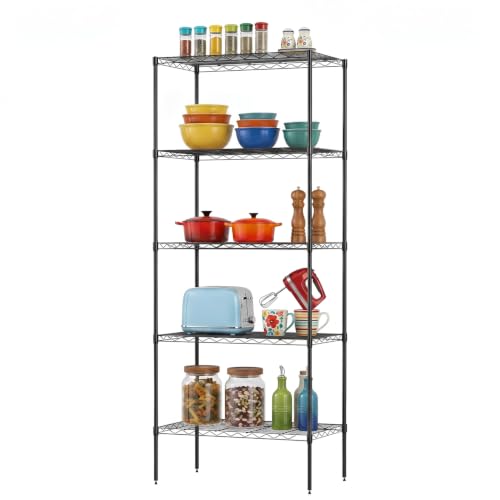 Image of BestOffice | 5-Tier Wire Shelf | 14 inch x 24 inch x 60 inch | Black | Storage Shelves Metal Shelving Kitchen Storage , Holds upto 750 lbs | Rust-Resistant, No-Tool Assembly | for Home, Garage