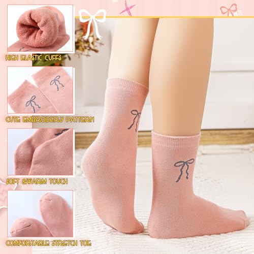 Image of Shyyween 5 Pairs Bow Warm Thick Socks for Women Cute Embroidery Socks Winter Thermal Warm for Ladies
