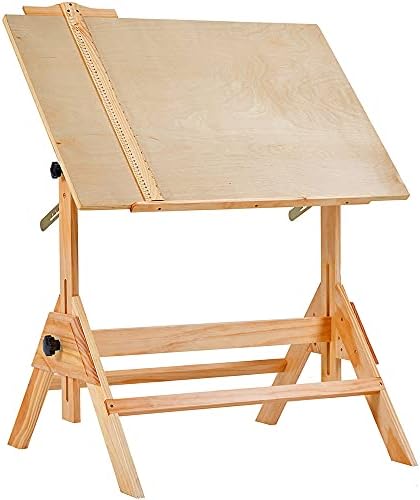 MEEDEN Solid Wood Drafting Table, Artist Drawing Desk, Writing Desk Studio Desk, Art Craft Table with Adjustable Height and Tiltable Tabletop for Artwork, Graphic Design, Reading