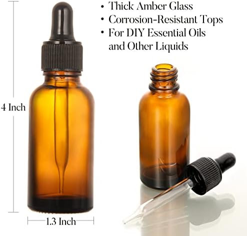 4 Pack, 1 oz Thick Dark Amber Glass Dropper Bottles with 1 Funnels & 4 Labels - 30ml Tincture Bottles with Eye Dropper - Leakproof Essential Oils Bottle - Storage and Travel for Beauty or Health — view 3