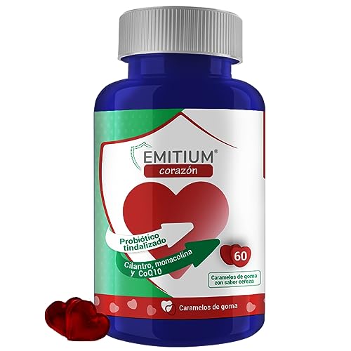 Levadura de Arroz Rojo, Coenzima Q10 y Cilantro | Baja el Colesterol y los Triglicéridos, Mejora la Salud Cardiovascular | 60 Gominolas sabor cereza con Monacolina K y Probióticos | EMITIUM Corazón