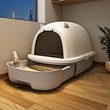 MsiDtsoy 猫トイレ、防臭、完全密閉、特大猫トイレ、環境に優しいPP素材、折りたたみ収納、飛沫防止、引き出し式、蓋付き、広々、完全カバー、猫砂を防ぎます。こぼれる、掃除が簡単、砂の広がりを防ぐ、臭いの広がりを防ぐ、猫用品 (グレー)