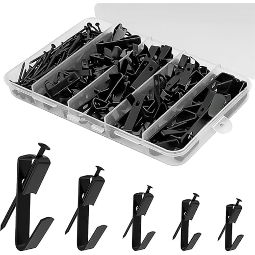 Kit de 150 ganchos de fotos - Ganchos de metal resistentes para pendurar molduras, fotos, espelhos - Inclui pregos, ganchos para pendurar na parede sem danos (preto)