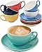Set de 6 Tazas de Capuchino con Platos - 180ml - Ceramica de Colores - Con Caja de Regalo - Mantienen el Café Caliente