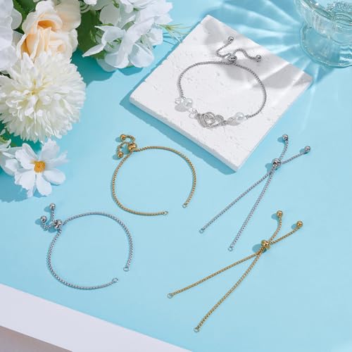 UNICRAFTALE 10Pcs 2 Colors Adjustable Slider Bracelet Stainless Steel Bracelet Chain Slider Extender Chains Link Chain with Stopper Bead Bracelet Snake Chains Supplies for DIY Craft 20cm Long - Image 2