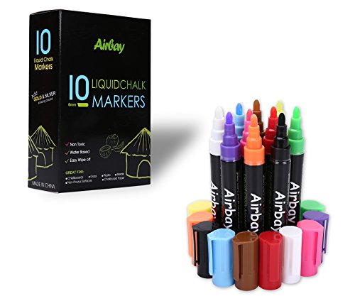 Airbay Chalk Markers - 2018 New Washable Chalkboard Window Pens Amazing Neon Color Pens Reversible Bullet And Chisel Tip ,Brand New Revolutionary Cap