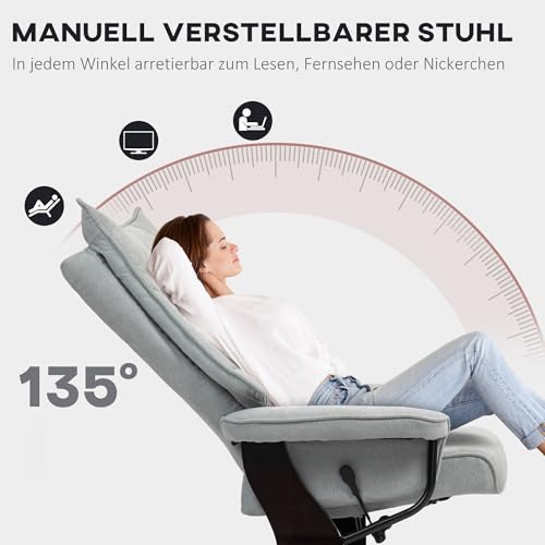 HOMCOM Relaxsessel mit Hocker, Drehbar Liegesessel mit Liegefunktion, Fernsehsessel mit hoher doppellagiger Rückenlehne, Samtoptik, für Schlafzimmer, Wohnzimmer, Grau – Bild 5