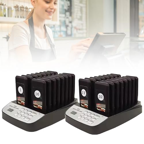 Buzzer Calling System, Restaurant Wireless Pager, 3 Calling Modes - Light/Vibration/Sound, Suitable for Queues Waiting for Service, Calling Customers from a Distance, 32pcs,A