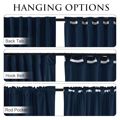 Image of StangH Navy Blue Velvet Curtains 90 Inches Long for Master Bedroom, Midnight Blue Room Darkening Drapes, Thermal Insulated Privacy Panels for Office with Back Tab & Hook Belt, W52 x L90, 2 Panels