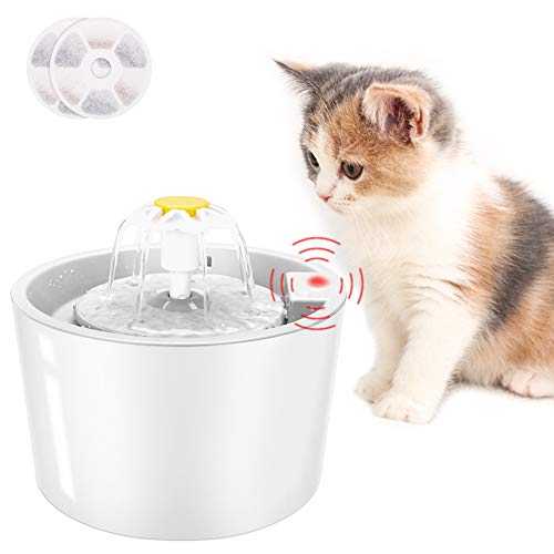 Coquimbo Cat Water Fountain, 1.6L Ultra Silent Pet Water Fountain with Sensor Function, 3 Modes Cat Drinking Fountain for Small Dog & Cat with 2 Carbon Filter (White)